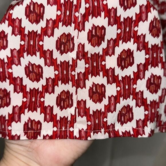 Tory Burch 10 Red White Pattern Cap Sleeve Neck Tie Silk Blouse - Picture 10 of 14